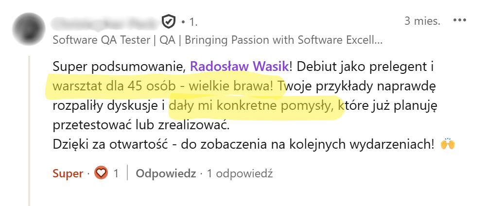 Opinia uczestnika warsztatów 1
