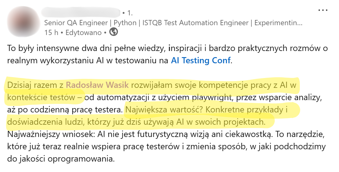 Opinia uczestnika warsztatów 4