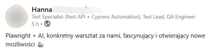 Opinia uczestnika warsztatu Playwright + AI - 6